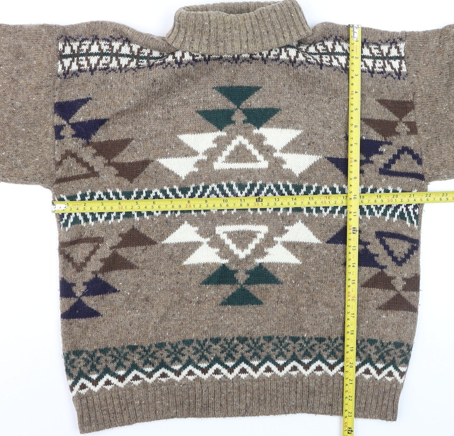 Christopher & Banks Men's Brown Aztec Wool Blend Roll Neck Jumper Size S