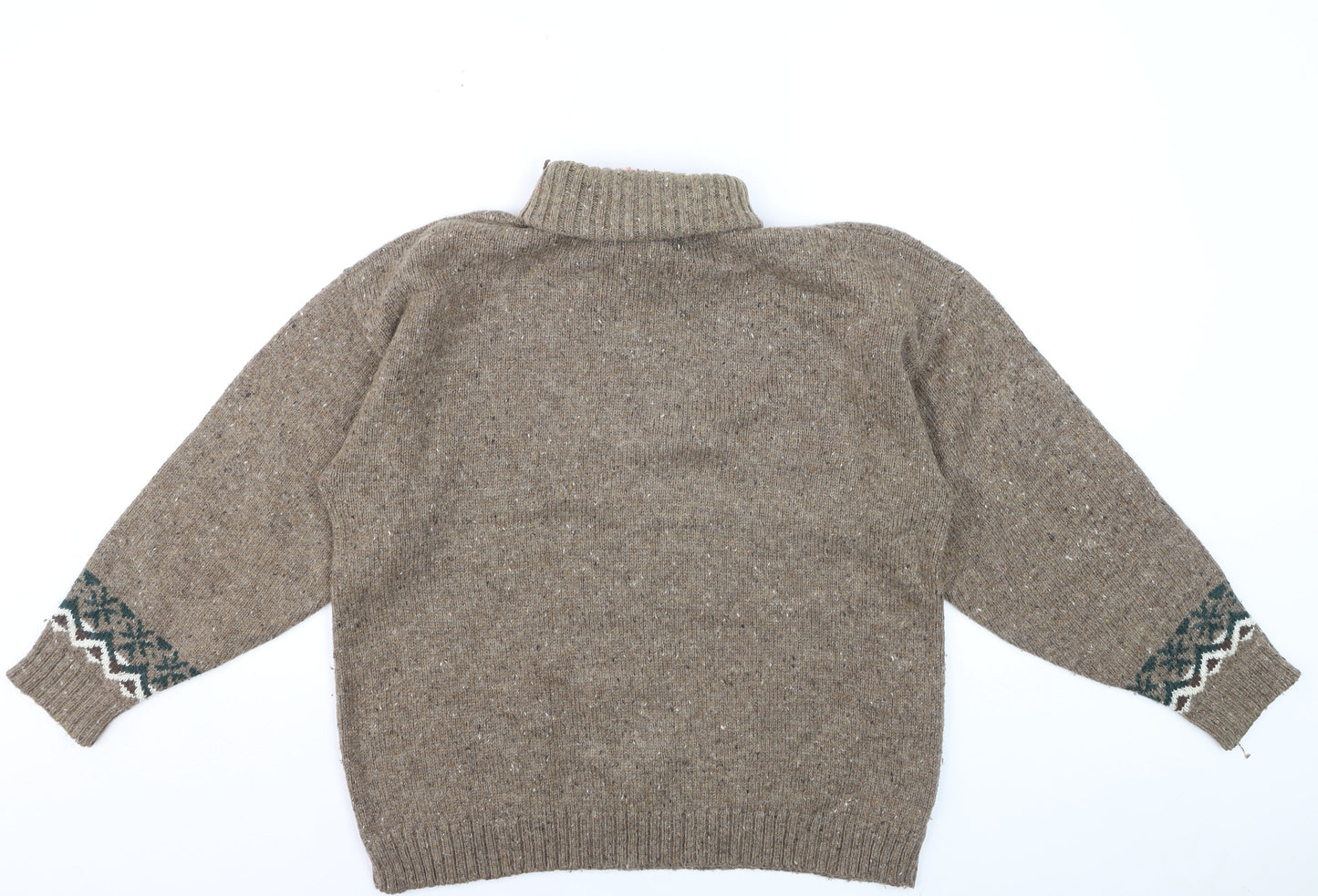 Christopher & Banks Men's Brown Aztec Wool Blend Roll Neck Jumper Size S
