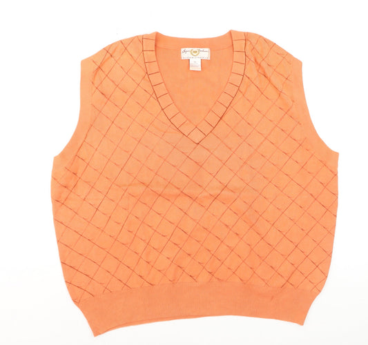 Byron Nelson Men’s Orange Cotton Argyle V-Neck Golf Vest XL