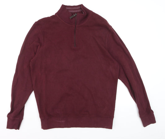 Maine New England Men’s Red Cotton 1/4 Zip High Neck Jumper Size M