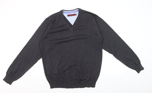 Coney Island Men's Grey Wool Blend V-Neck Jumper Medium
