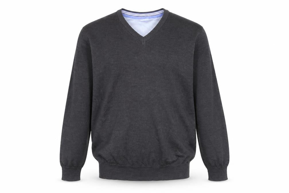 Coney Island Men's Grey Wool Blend V-Neck Jumper Medium