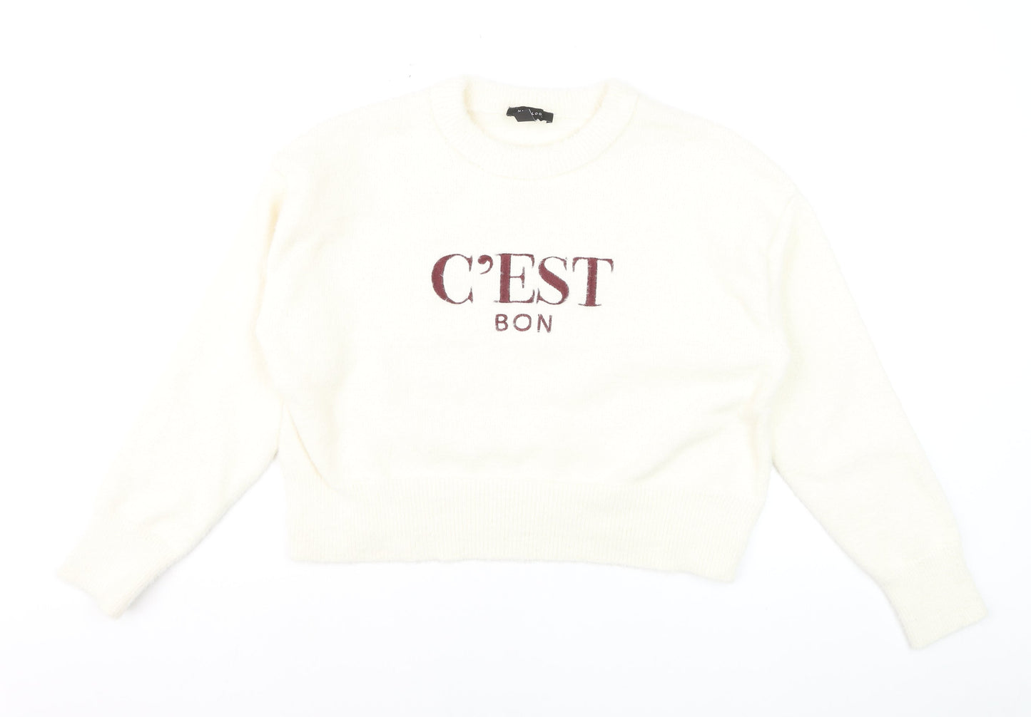 New Look Women Ivory 'C'Est Bon' Crew Neck Pullover Jumper M