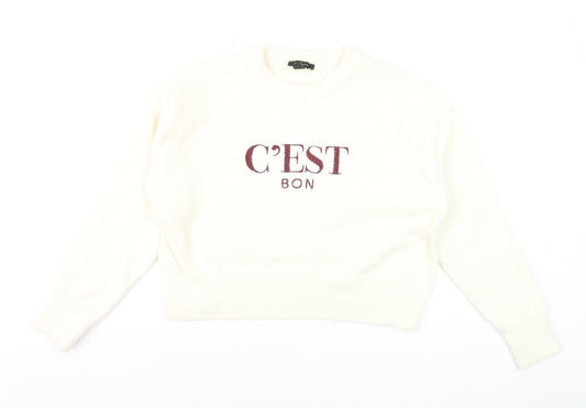 New Look Women Ivory 'C'Est Bon' Crew Neck Pullover Jumper M