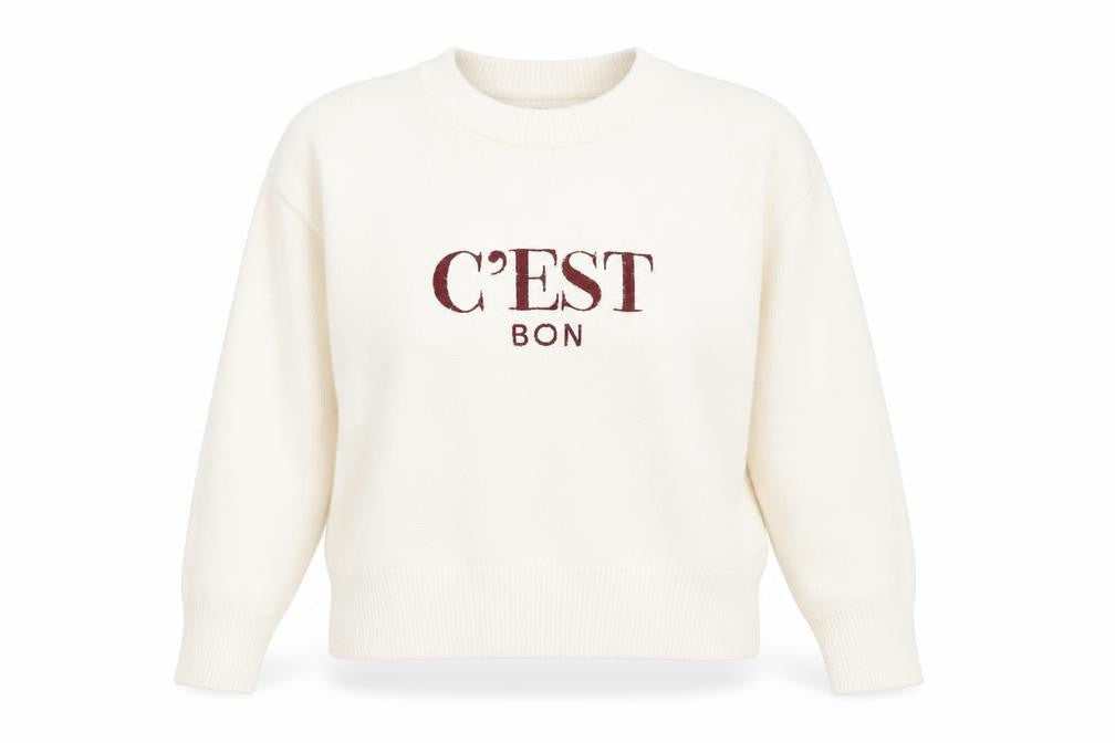 New Look Women Ivory 'C'Est Bon' Crew Neck Pullover Jumper M