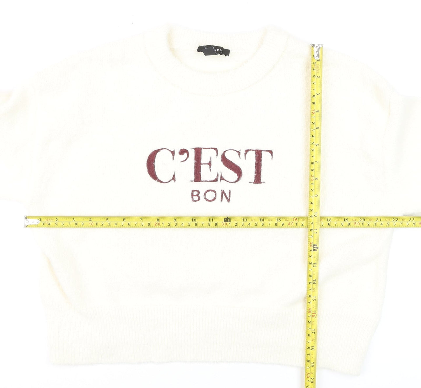 New Look Women Ivory 'C'Est Bon' Crew Neck Pullover Jumper M