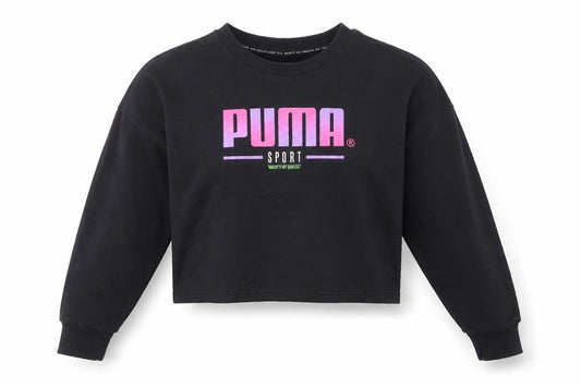 Puma Womens Black XL Cropped Pullover Sweatshirt with Logo Print