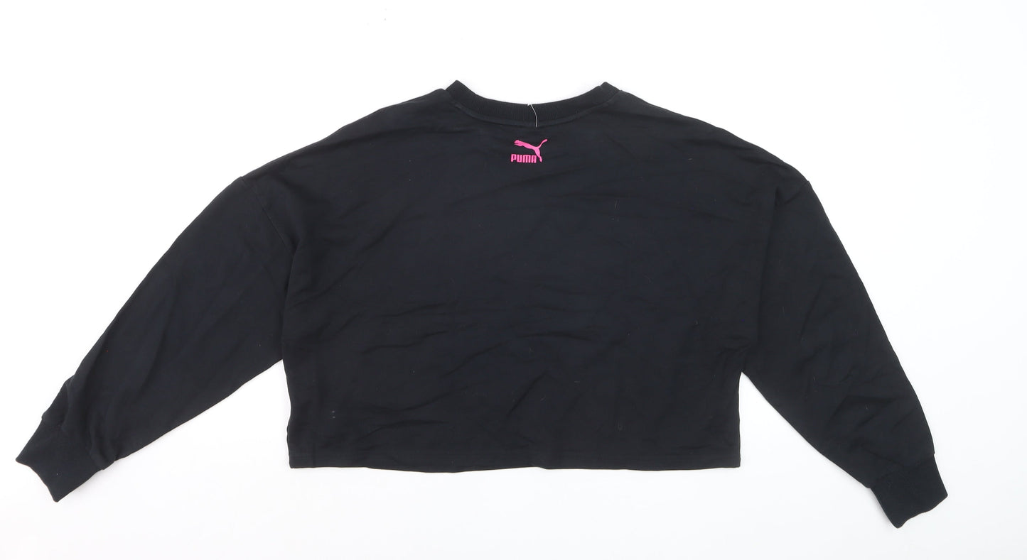 Puma Womens Black XL Cropped Pullover Sweatshirt with Logo Print