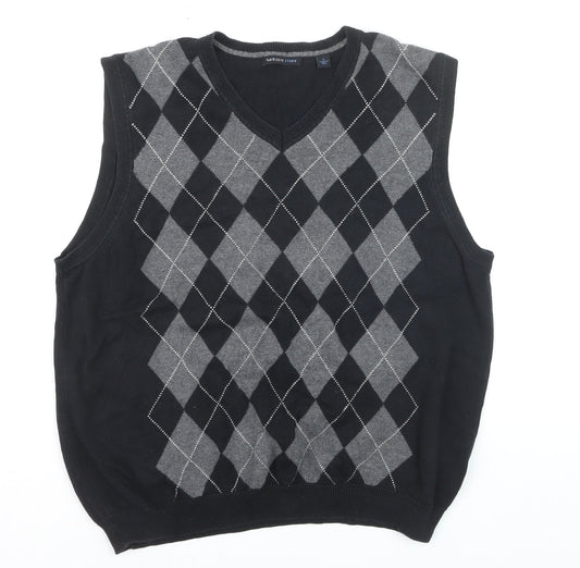 Van Heusen Men’s Black Argyle V-Neck Cotton Vest Jumper L