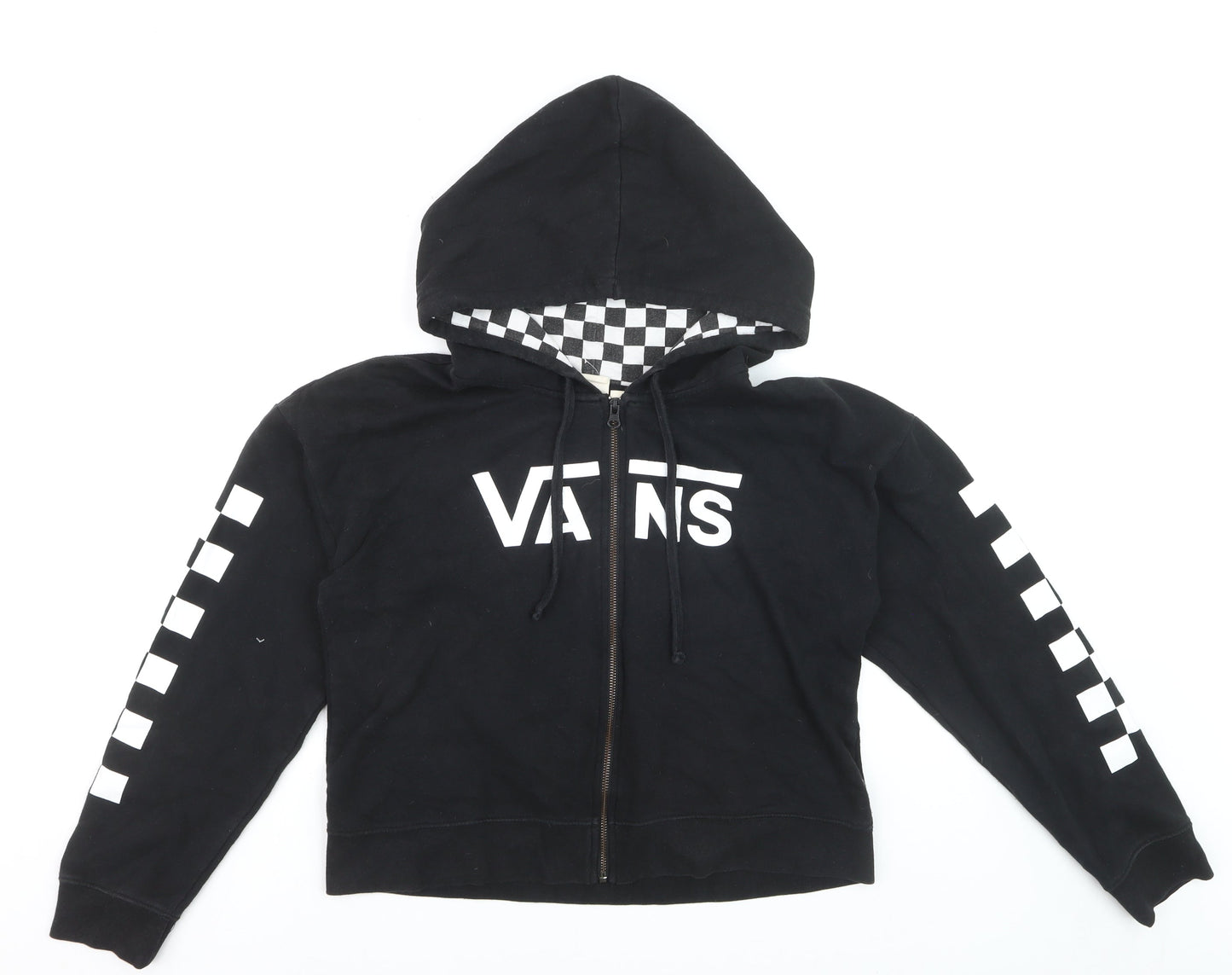 Vans Men's Black Full Zip Hoodie Size L Checkered Hood Skate Style