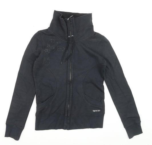 Roxy Womens Black Full Zip Hoodie Sweatshirt Size S Cotton Blend