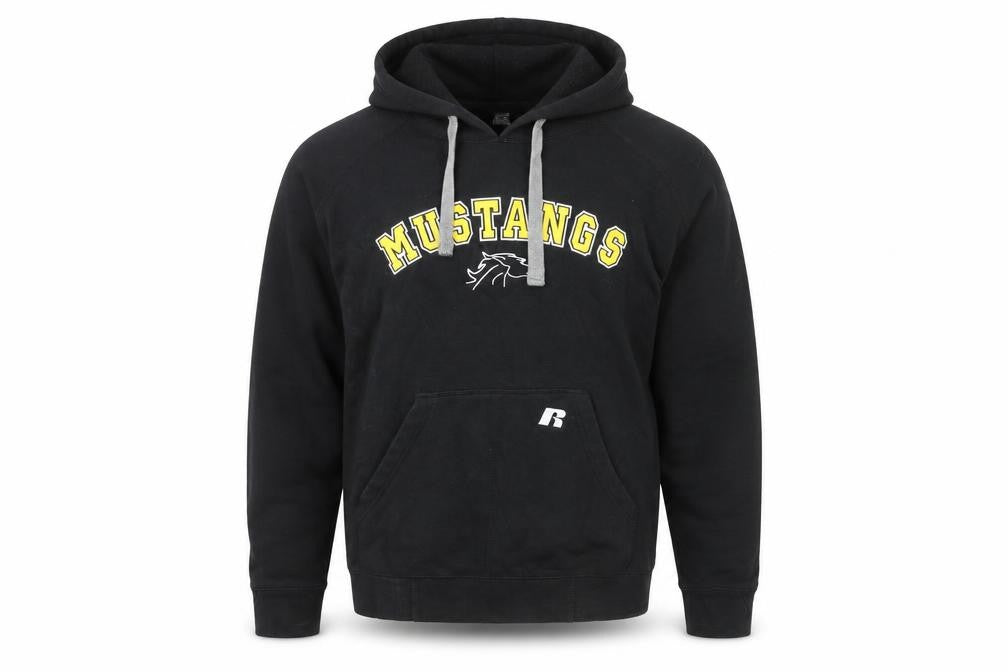 Russell Athletic Men’s Black M Pullover Hoodie Mustangs Sports Logo