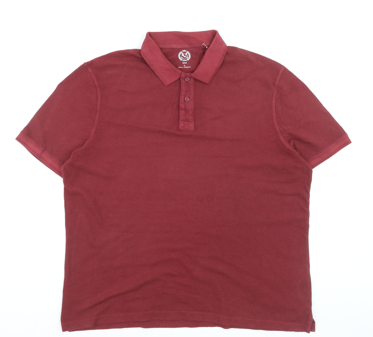 Marks and Spencer Men's Red Cotton Polo Shirt XL Regular Fit