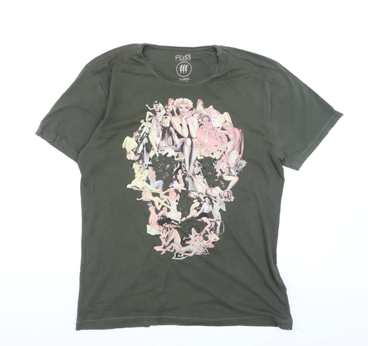 Fly53 Unisex Green Graphic Print Cotton T-Shirt XL Casual