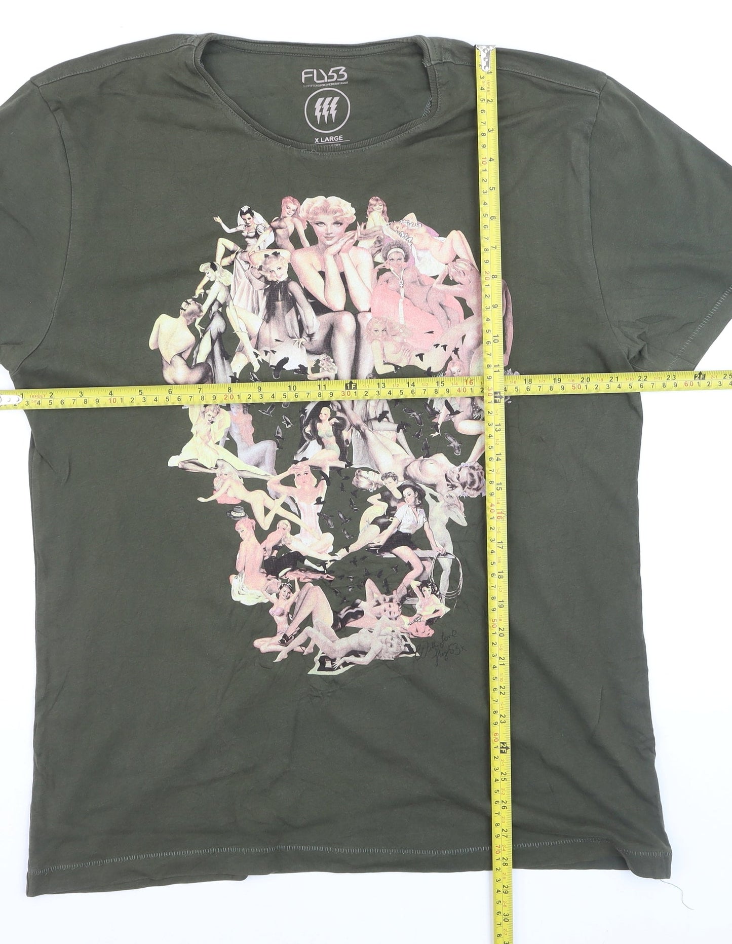 Fly53 Unisex Green Graphic Print Cotton T-Shirt XL Casual