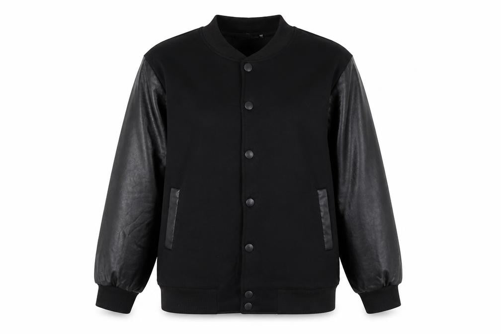 REVERIEUOMO Unisex Black XL Varsity Jacket Button Casual Style