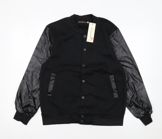 Reverieuomo Unisex Black XL Varsity Jacket Faux Leather Sleeves