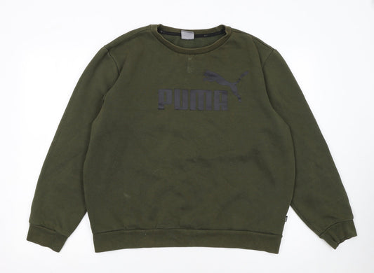 Puma Men's Green Pullover Sweatshirt L Logo Crew Neck Sports Fleece