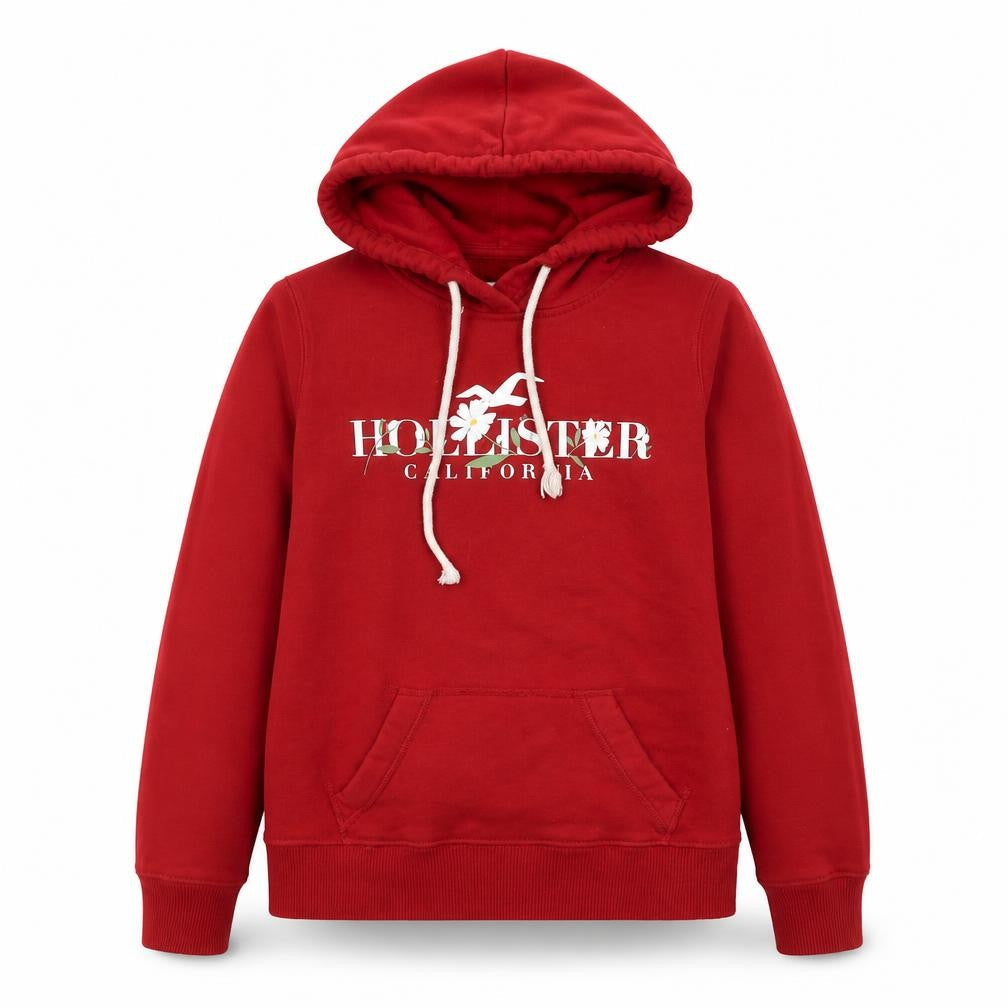 Hollister Womens Red Pullover Hoodie XS Logo Print Cotton Blend