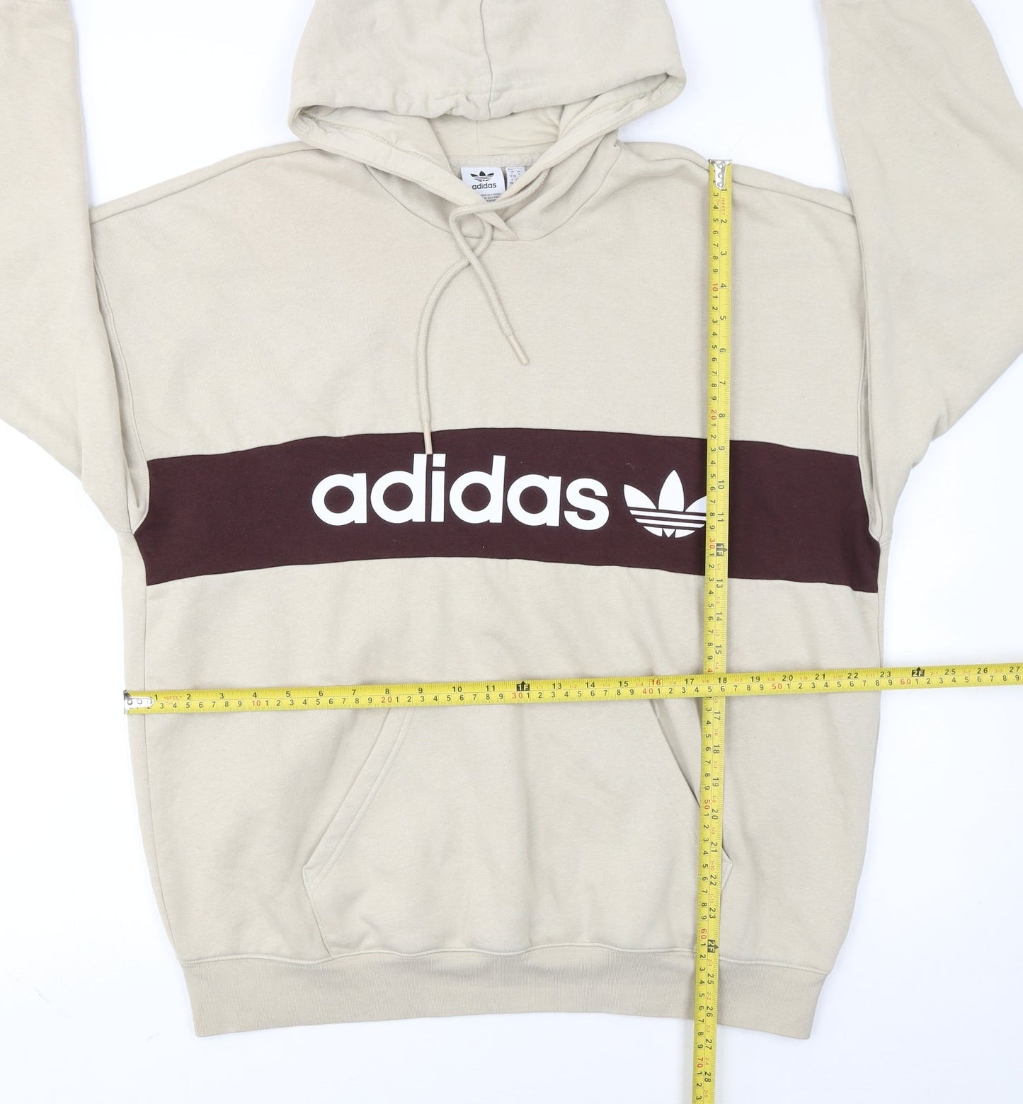 Adidas Women Beige Hooded Pullover Sweatshirt L 16-18 Logo Design