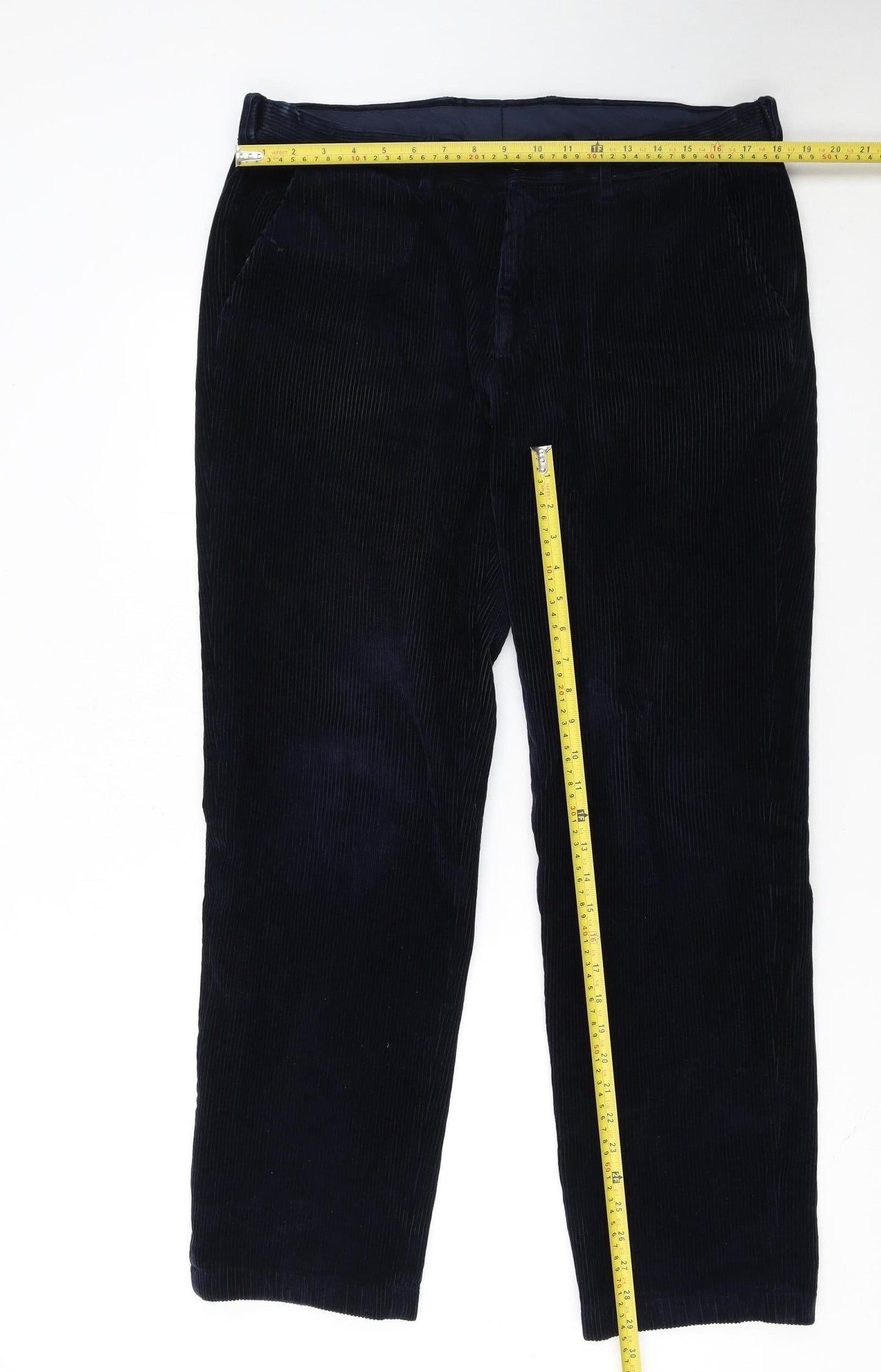 Marks and Spencer Men's Blue Corduroy Regular Fit Trousers 36W 33L