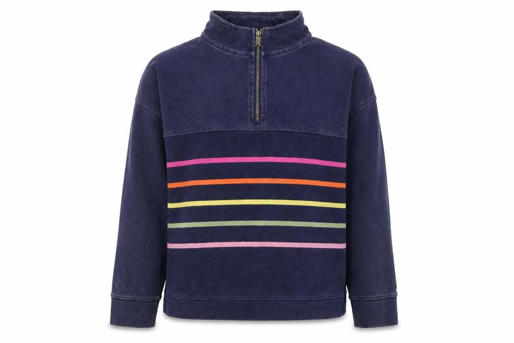 FatFace Women Navy Striped 1/4 Zip Cotton Sweatshirt UK 10
