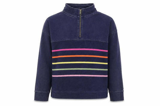 FatFace Women Navy Striped 1/4 Zip Cotton Sweatshirt UK 10