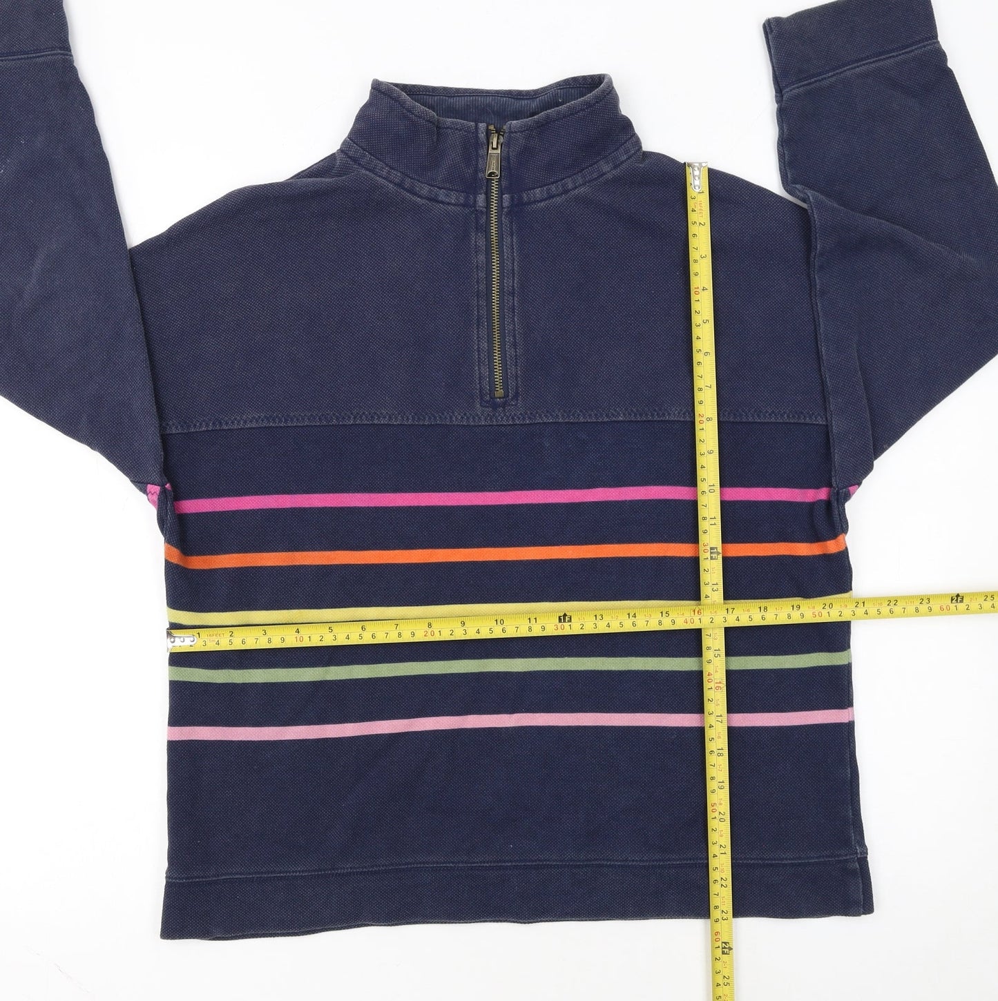 FatFace Women Navy Striped 1/4 Zip Cotton Sweatshirt UK 10