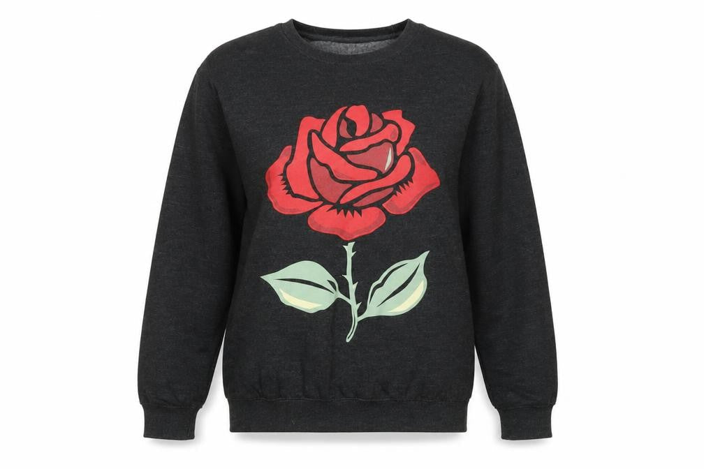 AWDis Womens Dark Grey Rose Print Pullover Sweatshirt Size S