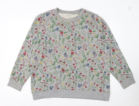 Cotton Traders Womens Grey Floral Pullover Sweatshirt Size 20