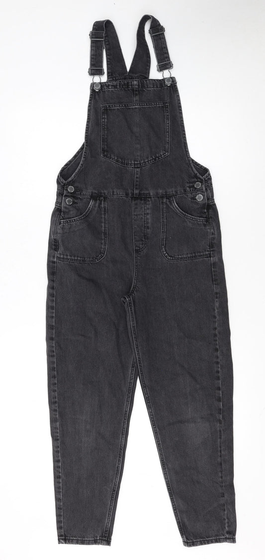 Next Girls Black Denim Dungarees 11 Years Adjustable Straps Pockets