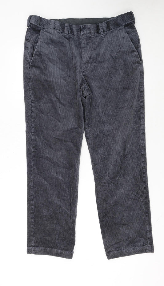 Marks and Spencer Men's Grey Corduroy Regular Fit Trousers 34W 29L