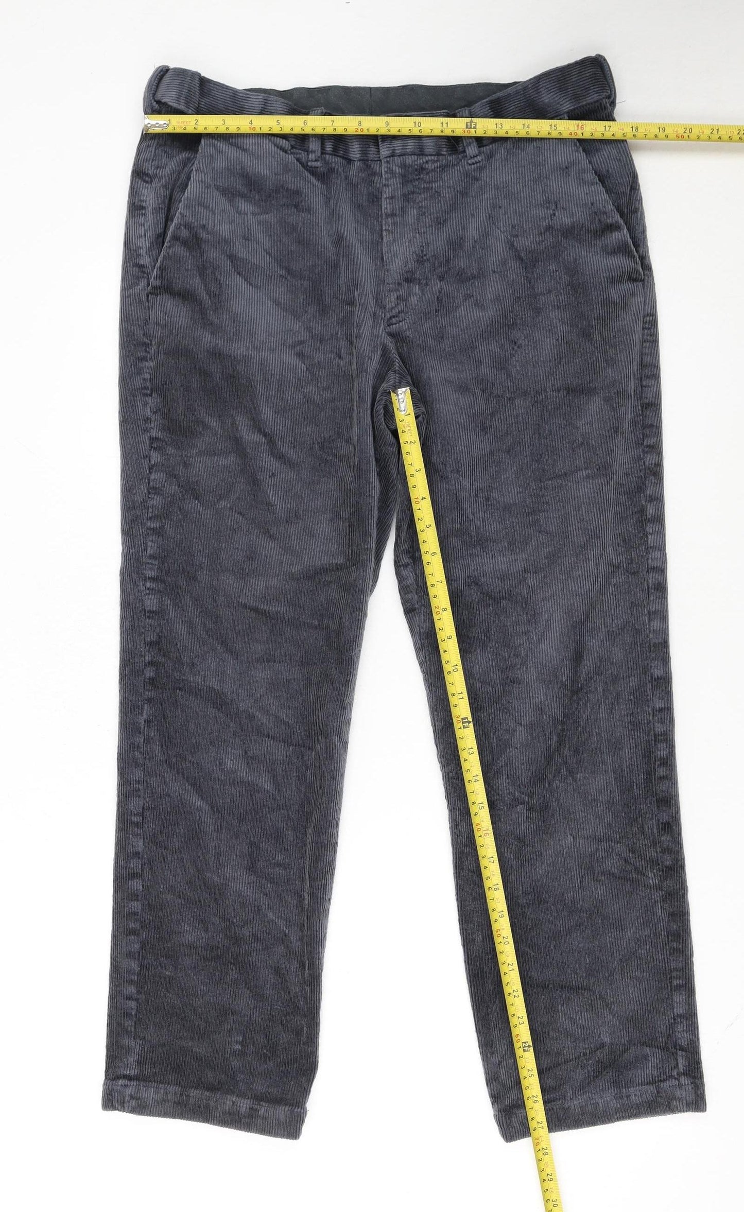 Marks and Spencer Men's Grey Corduroy Regular Fit Trousers 34W 29L