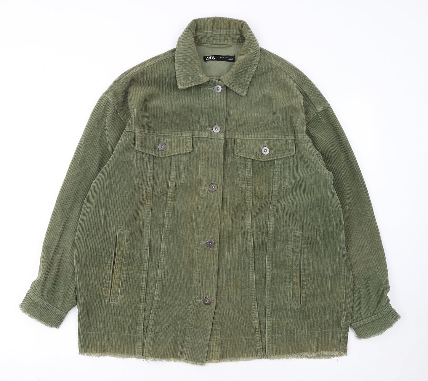 Zara Women Green Corduroy Button Jacket XS Classic Style