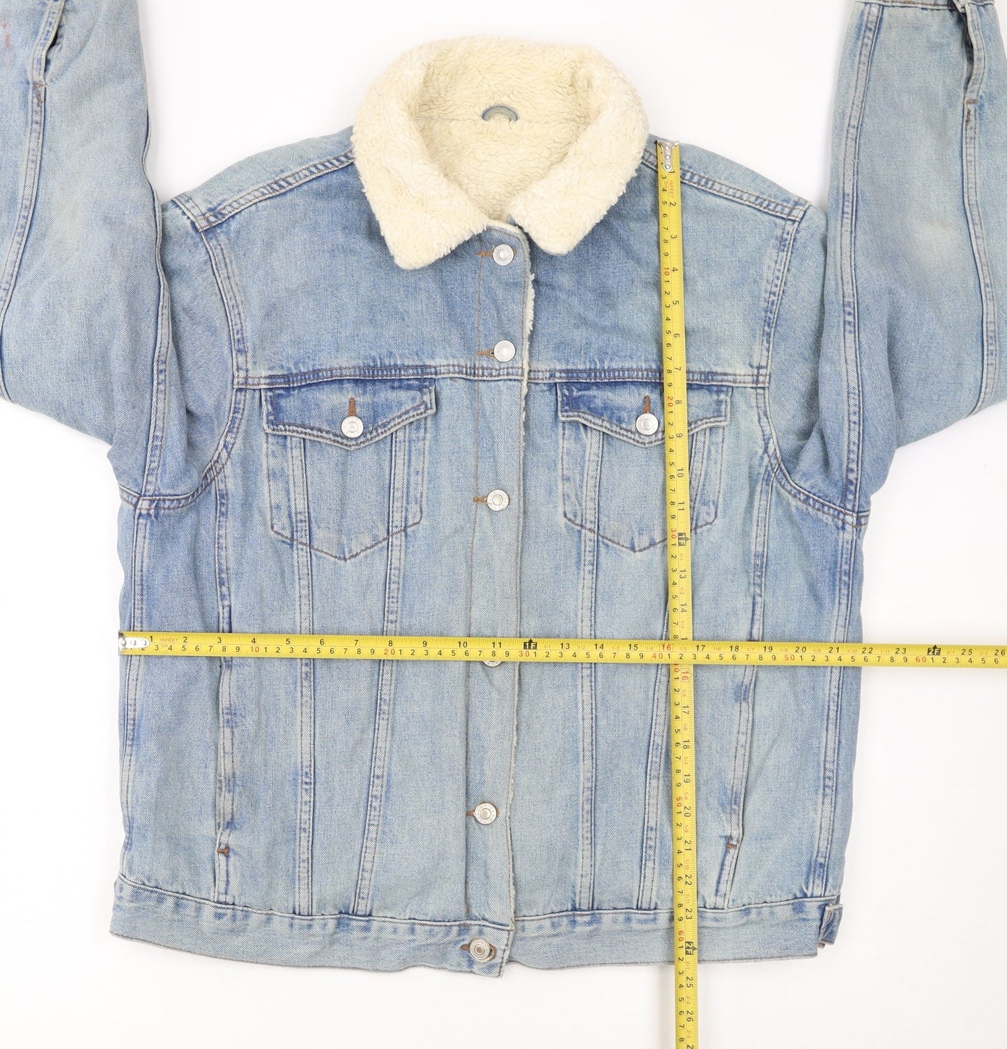 Topshop Women's Blue Denim Shearling Lined Jacket Size 16