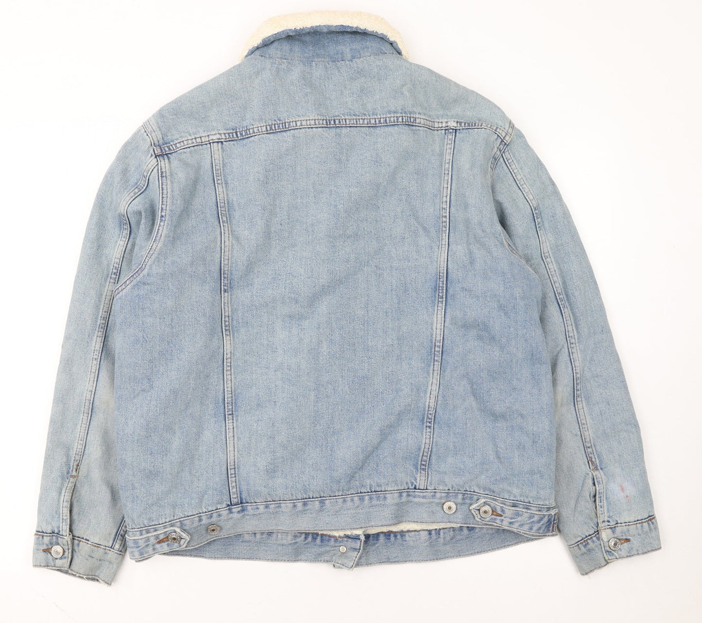 Topshop Women's Blue Denim Shearling Lined Jacket Size 16