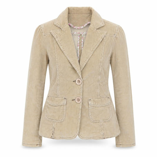 DNM Women’s Beige Corduroy Blazer Size 12 Regular Fit Single-Breasted Jacket