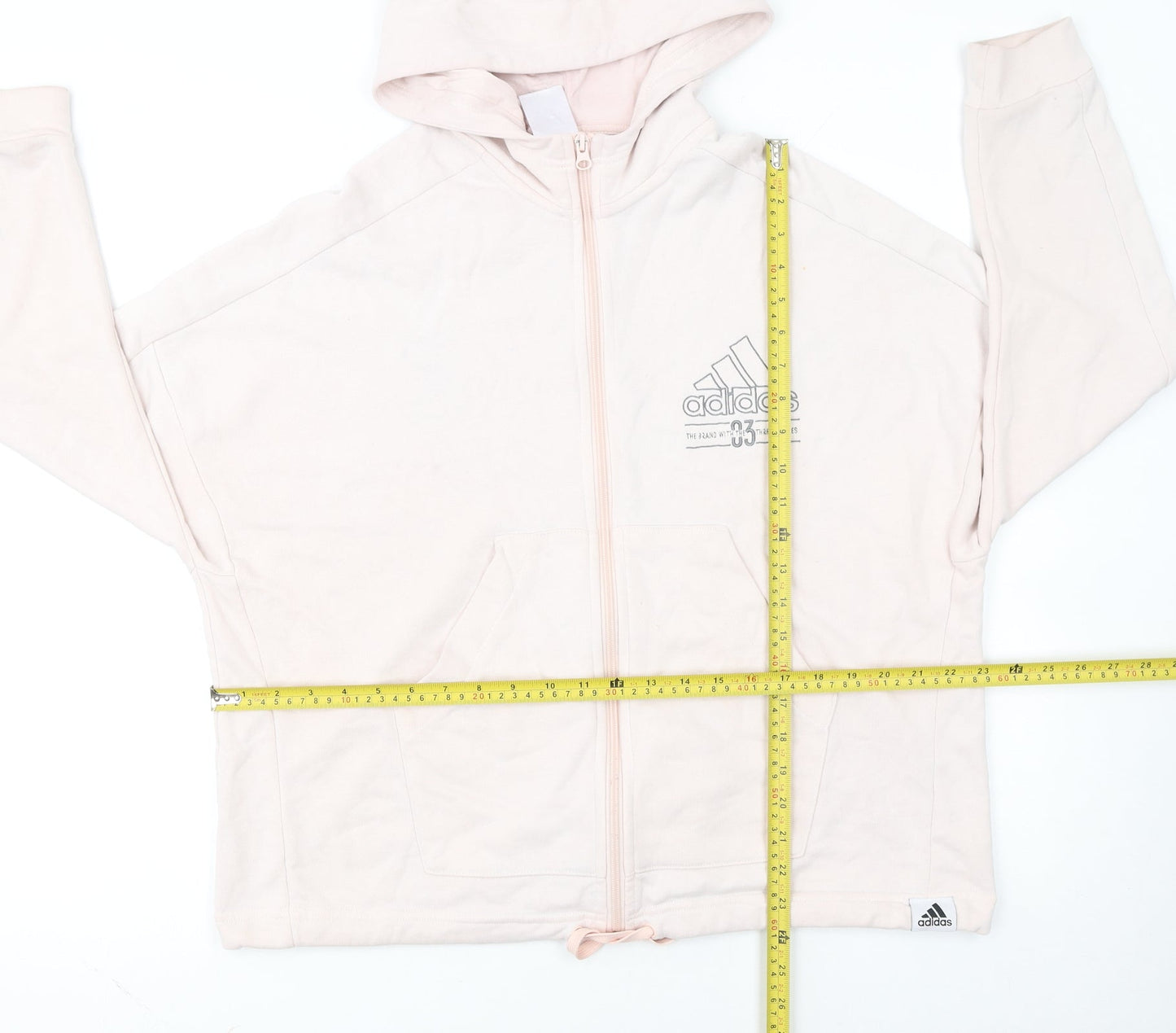 Adidas Women's Beige Full Zip Hoodie Size L 16-18 Cotton Blend