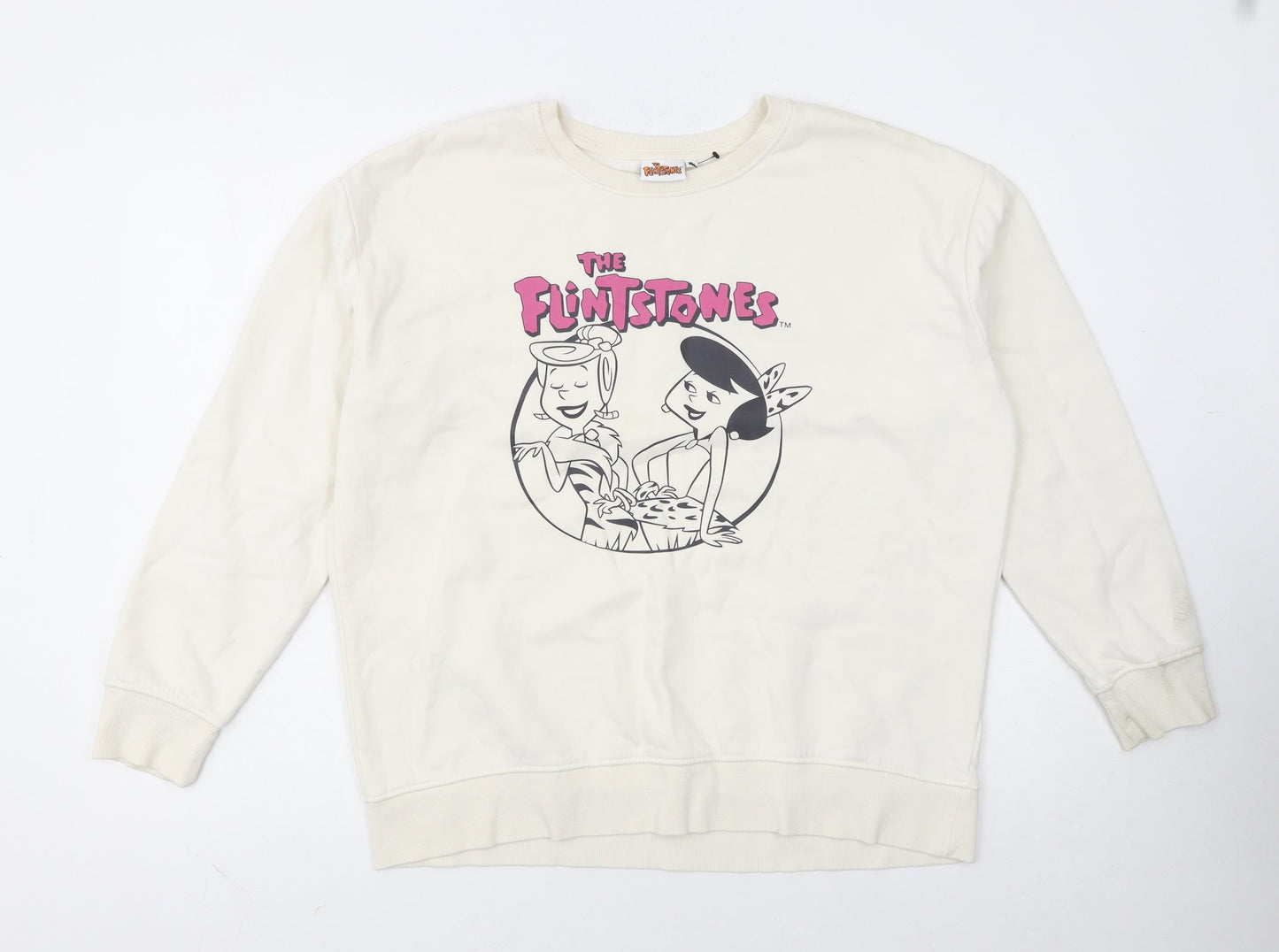 The Flintstones Womens Ivory Sweatshirt XL Long Sleeve Crew Neck