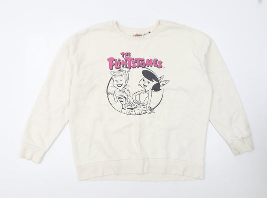 The Flintstones Womens Ivory Sweatshirt XL Long Sleeve Crew Neck