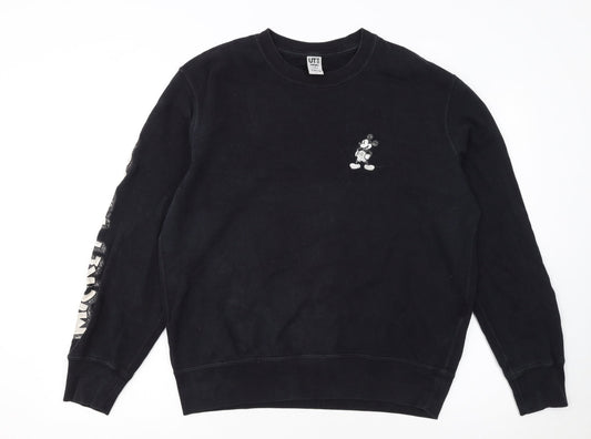 Uniqlo Disney Mickey Mouse Black Sweatshirt Women M Crew Neck Cotton