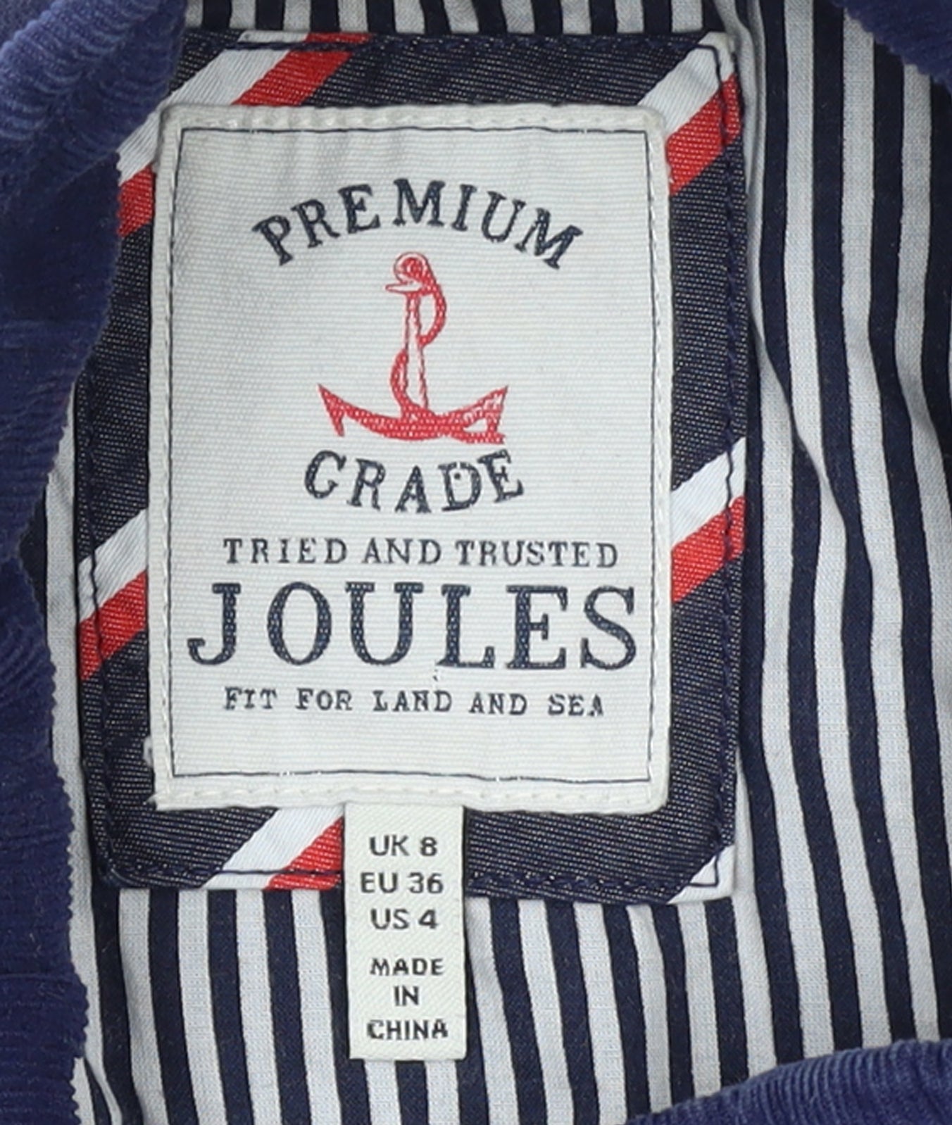 Joules Women Navy Striped Henley Sweatshirt UK 8 Cotton Elastane