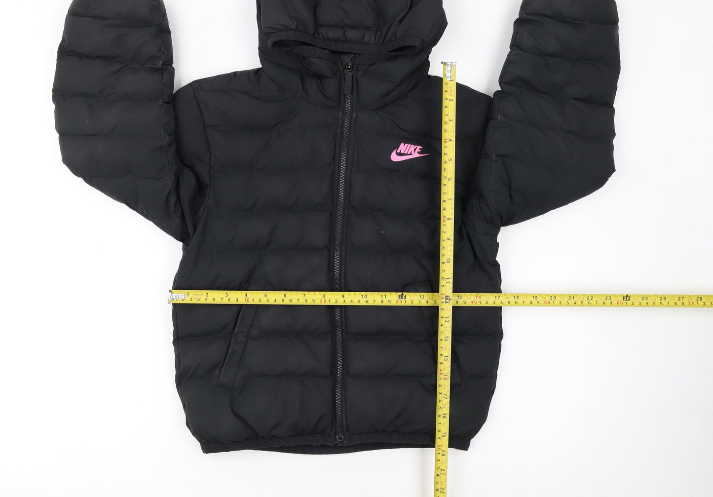 Nike Girls Black Hooded Puffer Jacket 8-9 Years Winter Coat