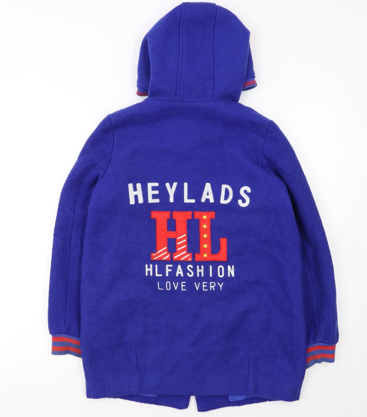 Heylads Girls Blue Wool Blend Hooded Parka Coat Size 146 Embroidered