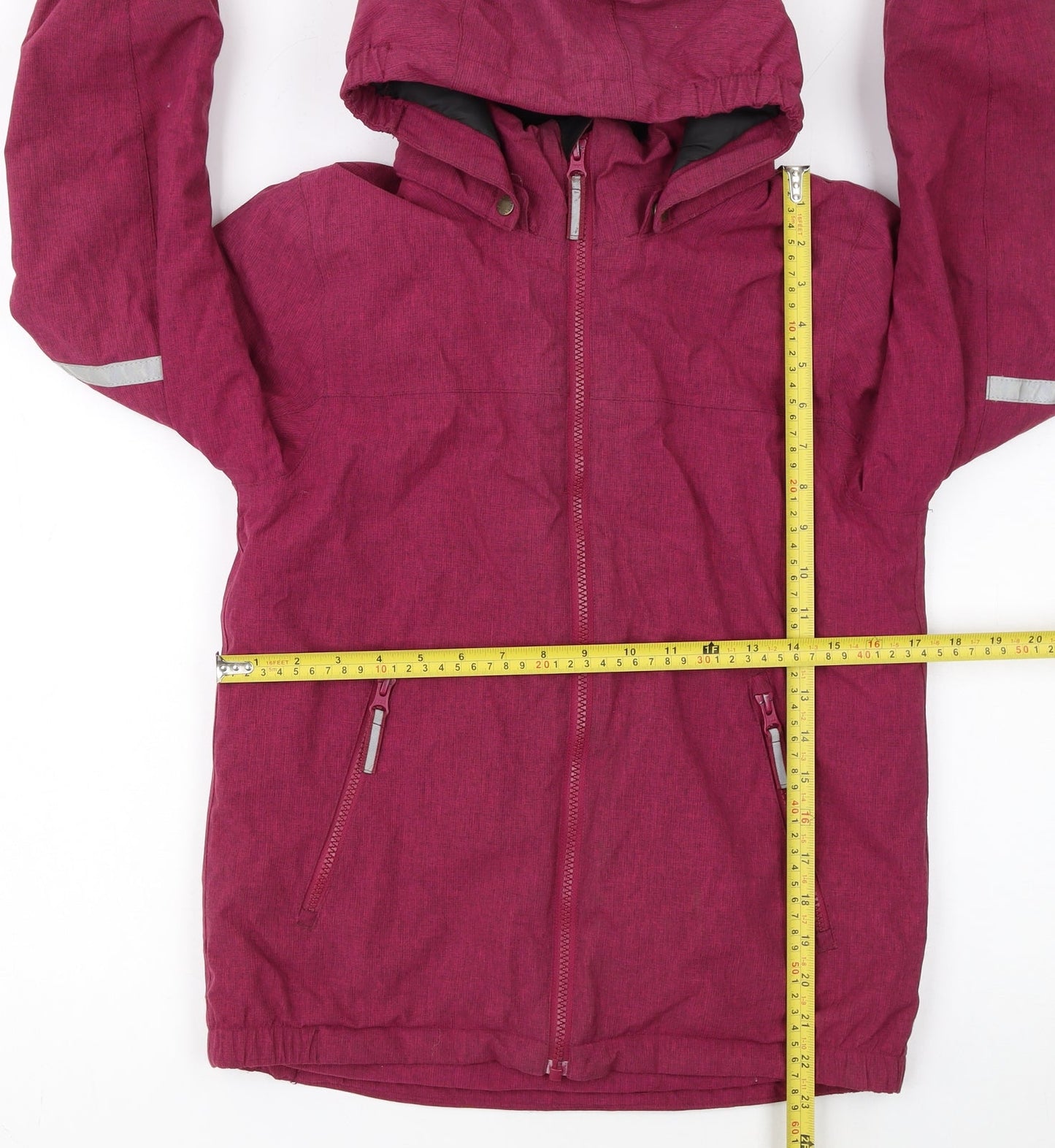 Polarn O. Pyret Girls Pink Hooded Parka Coat 9-10 Years Waterproof Reflective