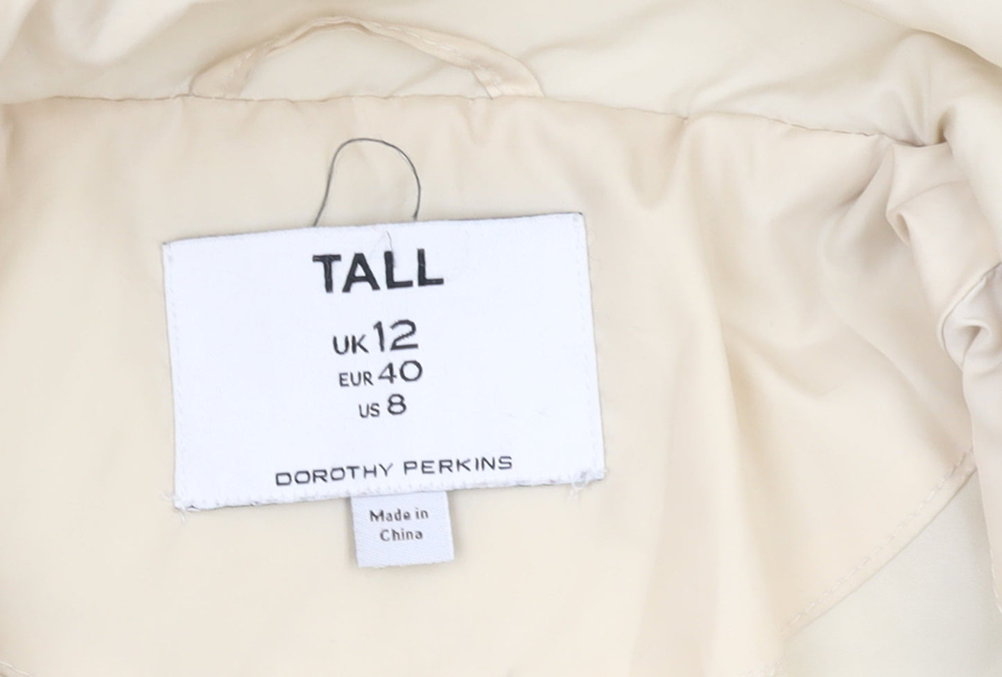 Dorothy Perkins Women’s Ivory Tall Puffer Jacket Size 12
