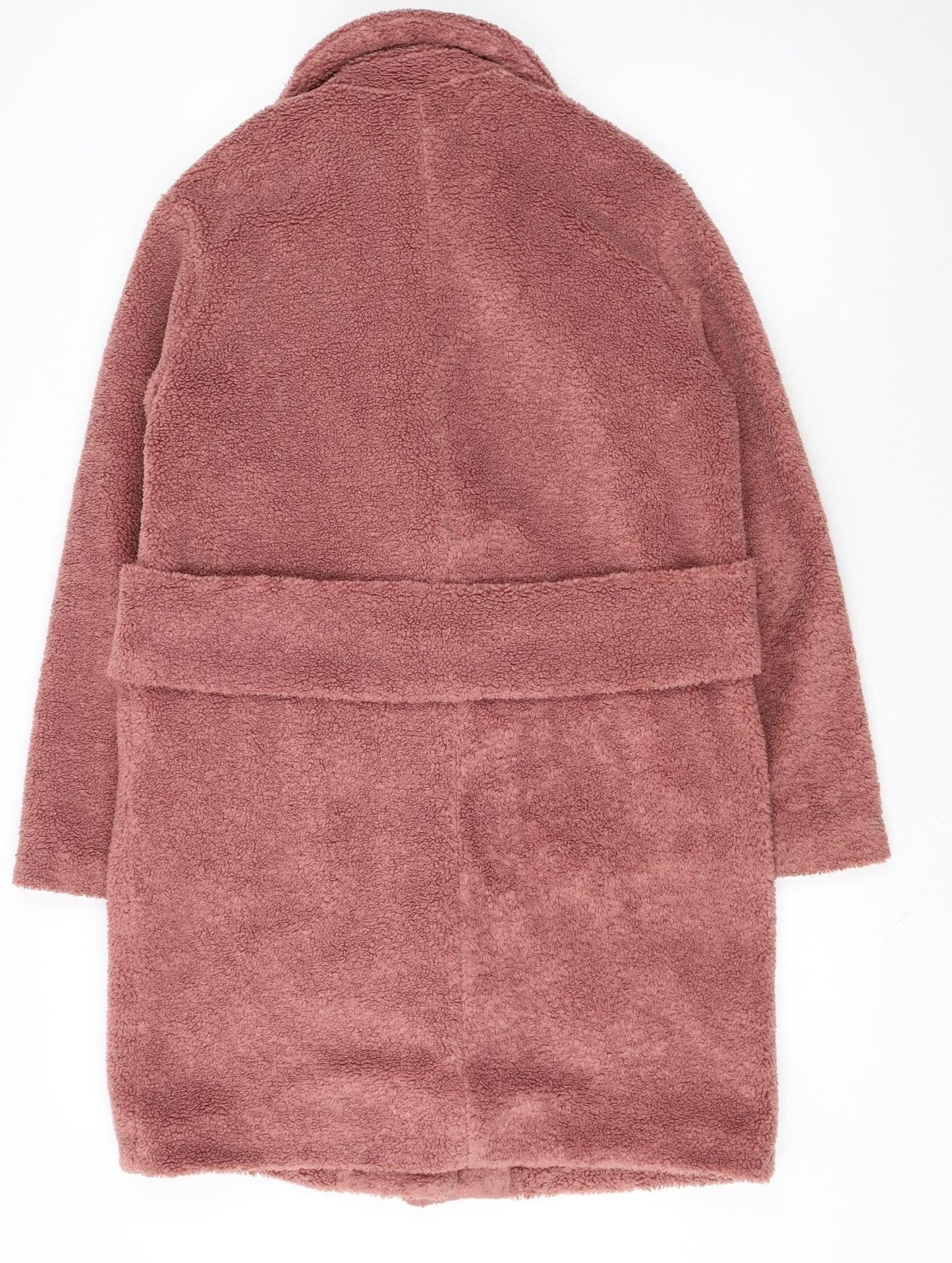 Next Women’s Pink Teddy Overcoat Size 12 Lined Mid-Length Polyester