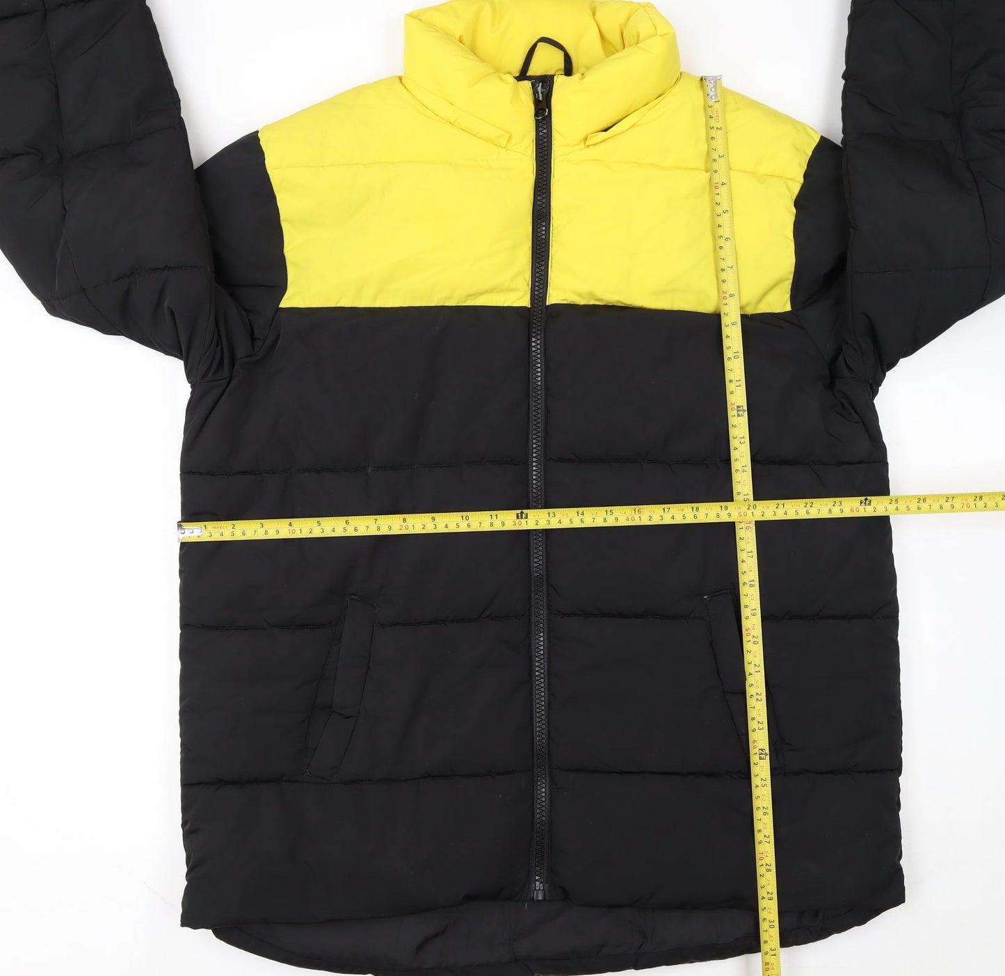 Primark Mens Black Yellow Puffer Jacket XL Winter Polyester