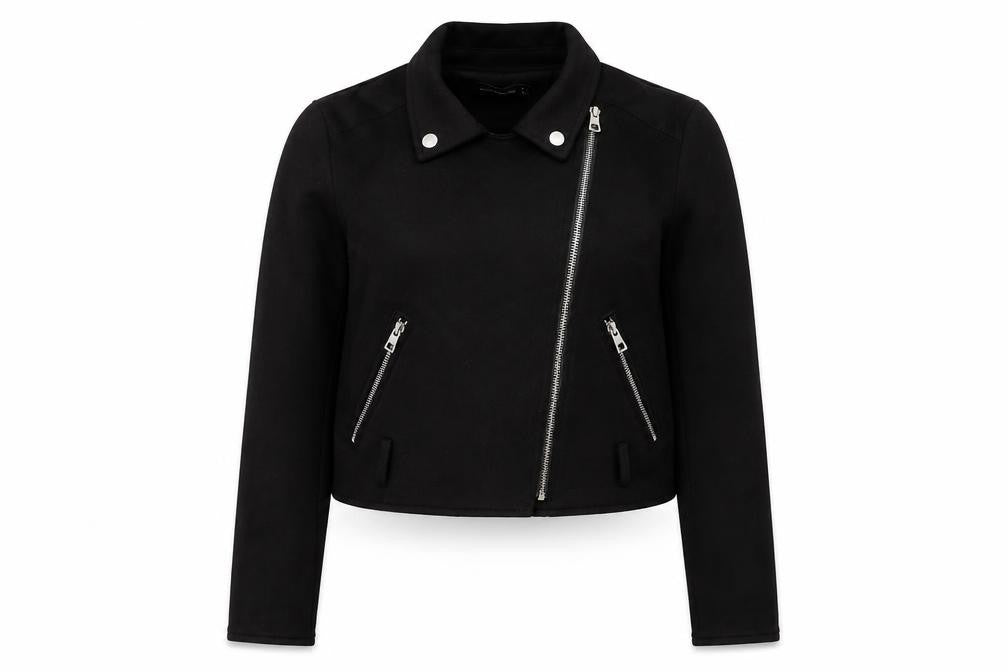 PRETTYLITTLETHING Womens Black Size 8 Biker Jacket Cropped Zip Style