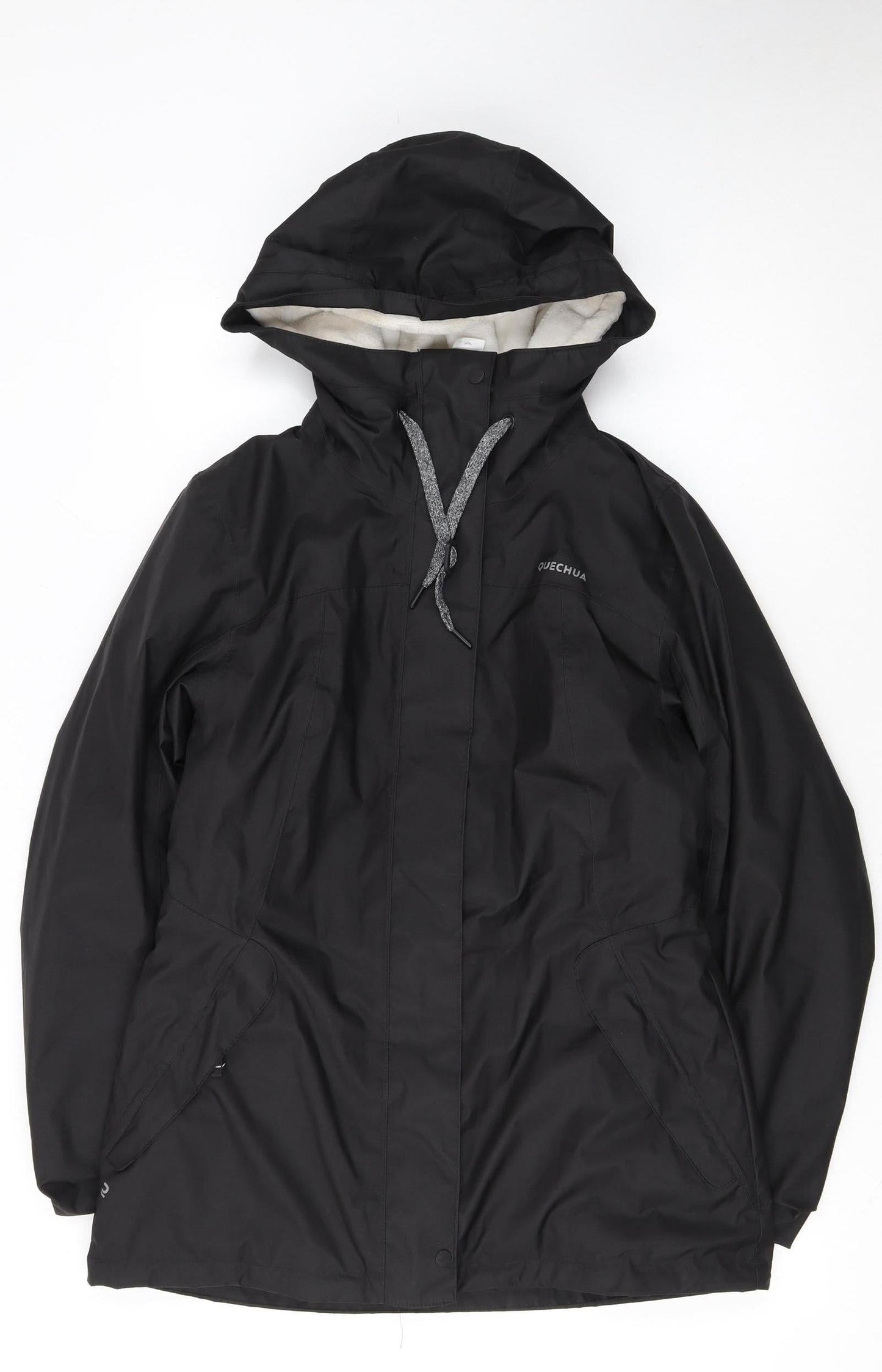 Quechua Women's Black Waterproof Hooded Rain Jacket Size S